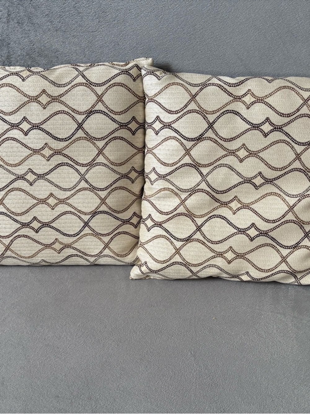 Decorative Cream and Brown Wave Pattern Throw Pillow Pair